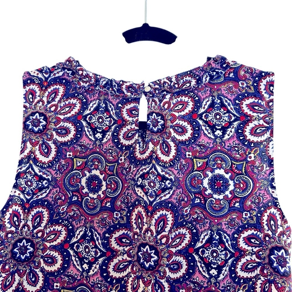 Talbots boho paisley ruffle neck ruched sleeveless top Medium - Picture 11 of 13